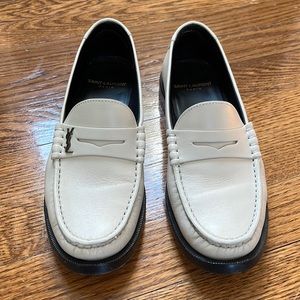 Yves Saint Laurent YSL Penny Loafer in off white, pearl, size 35.5